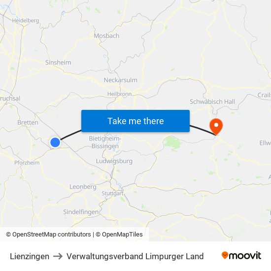 Lienzingen to Verwaltungsverband Limpurger Land map