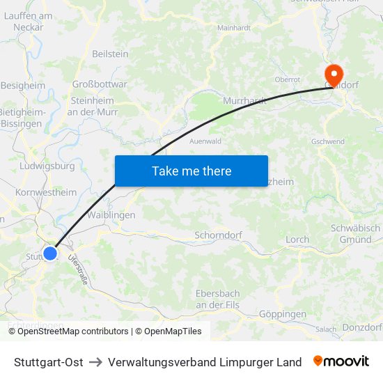 Stuttgart-Ost to Verwaltungsverband Limpurger Land map