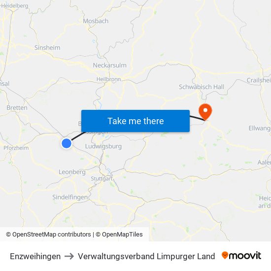 Enzweihingen to Verwaltungsverband Limpurger Land map