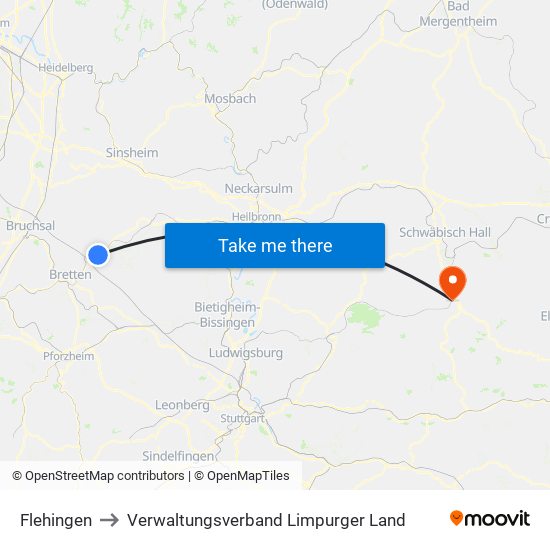 Flehingen to Verwaltungsverband Limpurger Land map