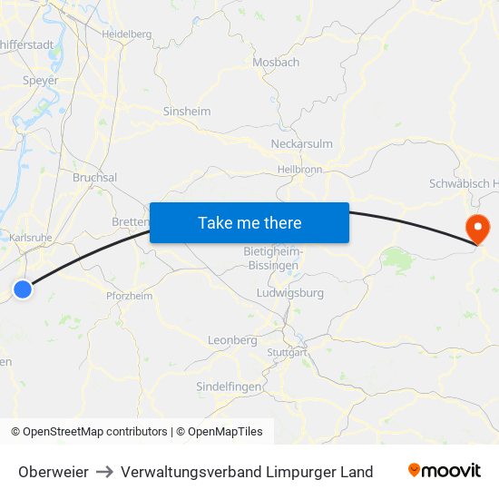 Oberweier to Verwaltungsverband Limpurger Land map