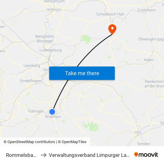 Rommelsbach to Verwaltungsverband Limpurger Land map