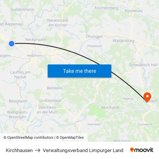 Kirchhausen to Verwaltungsverband Limpurger Land map