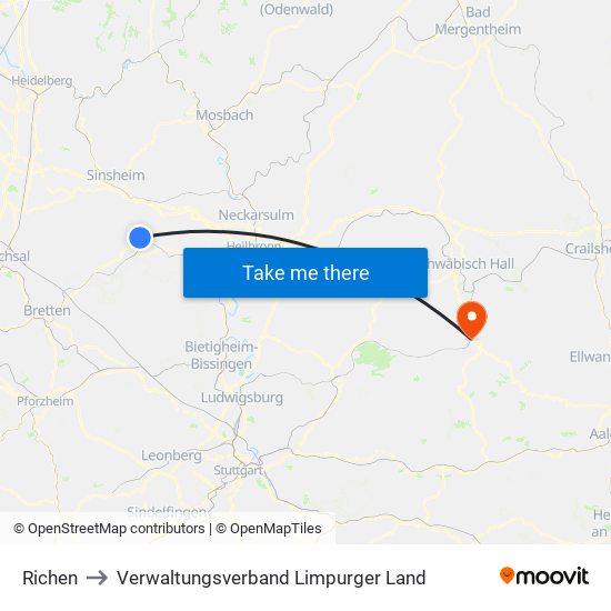 Richen to Verwaltungsverband Limpurger Land map