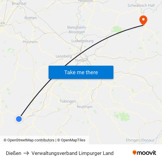 Dießen to Verwaltungsverband Limpurger Land map