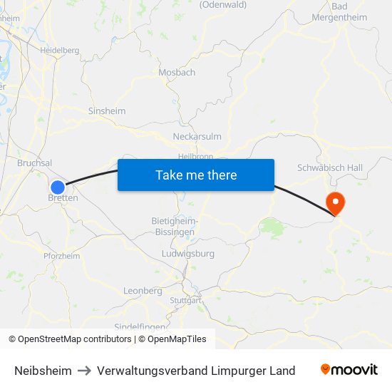 Neibsheim to Verwaltungsverband Limpurger Land map
