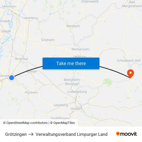 Grötzingen to Verwaltungsverband Limpurger Land map