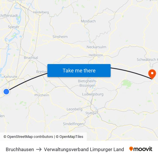 Bruchhausen to Verwaltungsverband Limpurger Land map