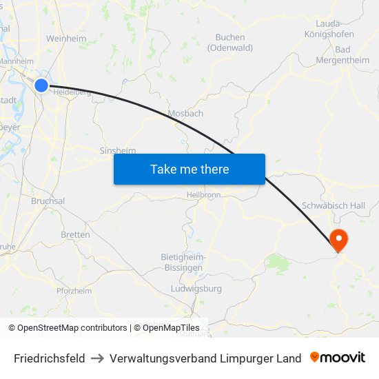 Friedrichsfeld to Verwaltungsverband Limpurger Land map