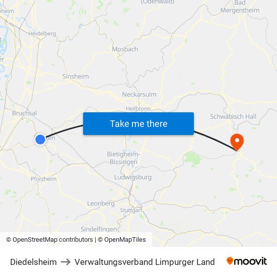 Diedelsheim to Verwaltungsverband Limpurger Land map