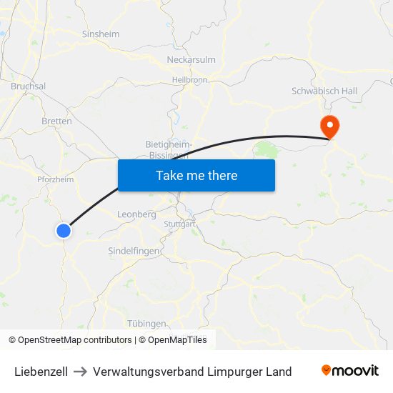 Liebenzell to Verwaltungsverband Limpurger Land map