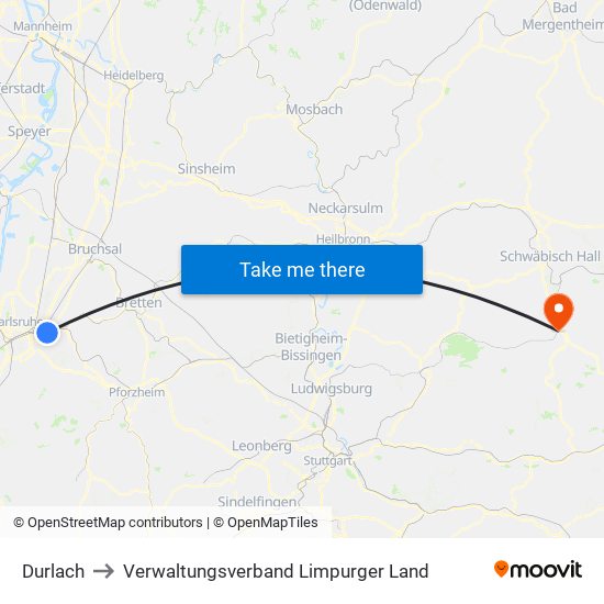 Durlach to Verwaltungsverband Limpurger Land map