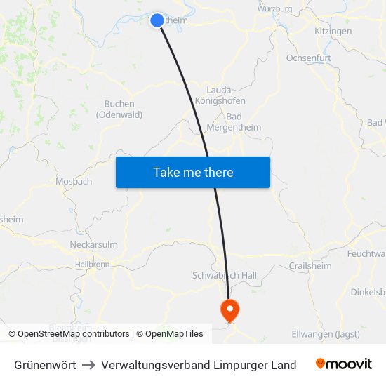 Grünenwört to Verwaltungsverband Limpurger Land map