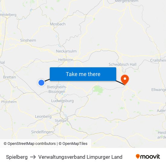 Spielberg to Verwaltungsverband Limpurger Land map