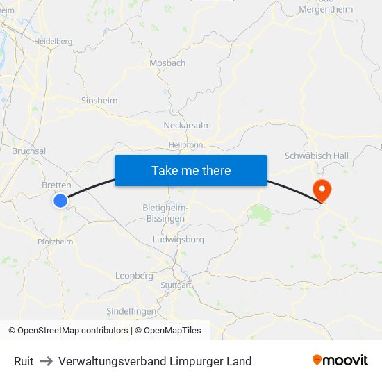 Ruit to Verwaltungsverband Limpurger Land map