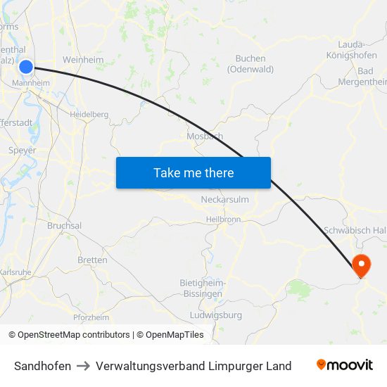 Sandhofen to Verwaltungsverband Limpurger Land map