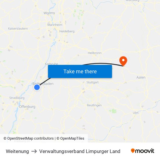 Weitenung to Verwaltungsverband Limpurger Land map