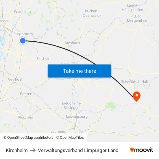 Kirchheim to Verwaltungsverband Limpurger Land map
