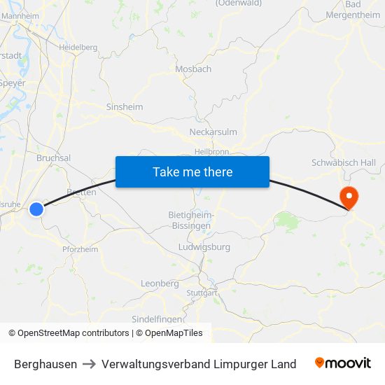 Berghausen to Verwaltungsverband Limpurger Land map