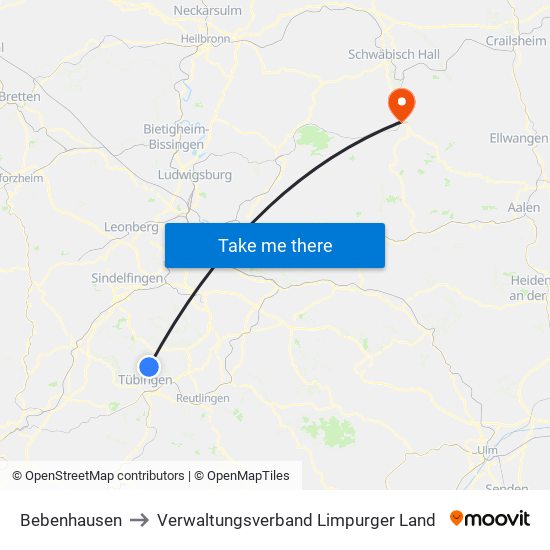 Bebenhausen to Verwaltungsverband Limpurger Land map