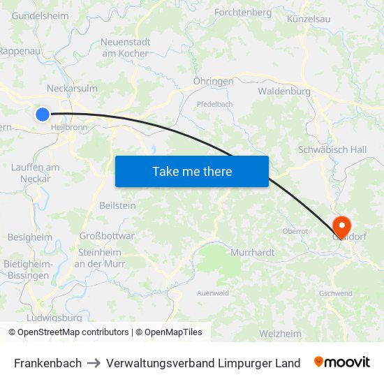 Frankenbach to Verwaltungsverband Limpurger Land map