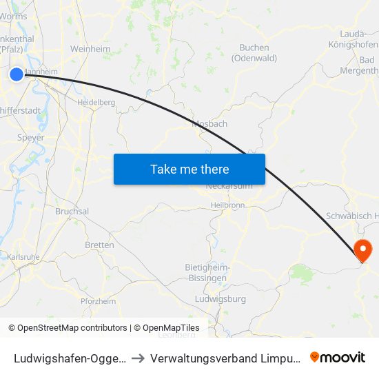 Ludwigshafen-Oggersheim to Verwaltungsverband Limpurger Land map