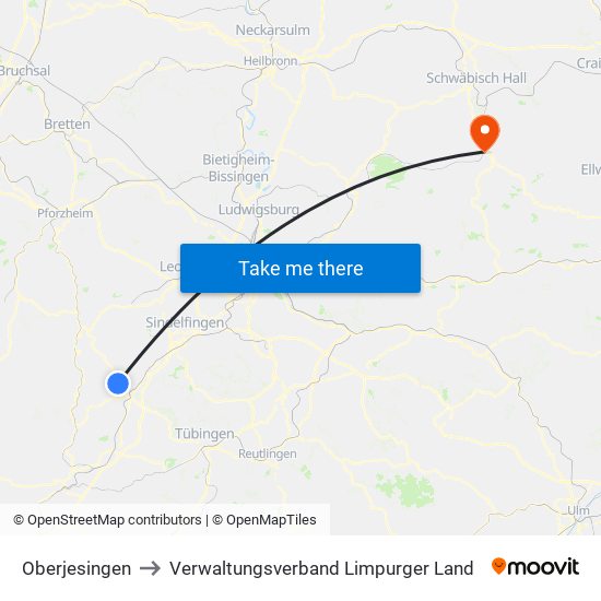 Oberjesingen to Verwaltungsverband Limpurger Land map