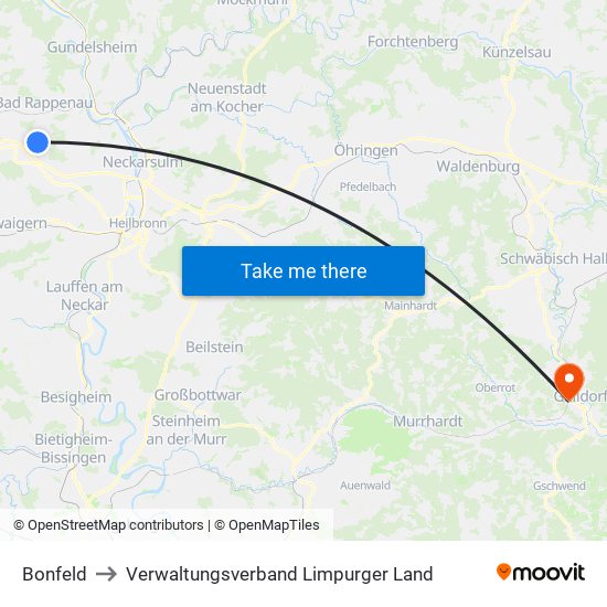 Bonfeld to Verwaltungsverband Limpurger Land map