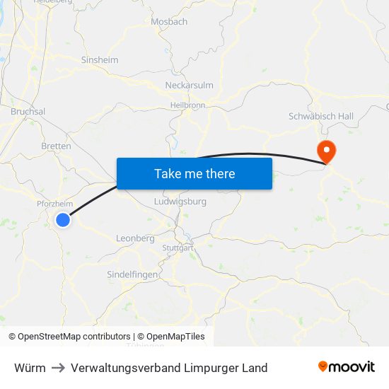 Würm to Verwaltungsverband Limpurger Land map