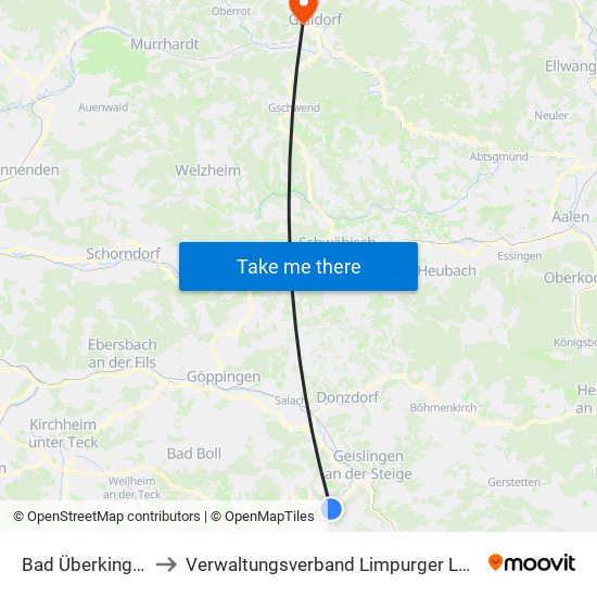 Bad Überkingen to Verwaltungsverband Limpurger Land map