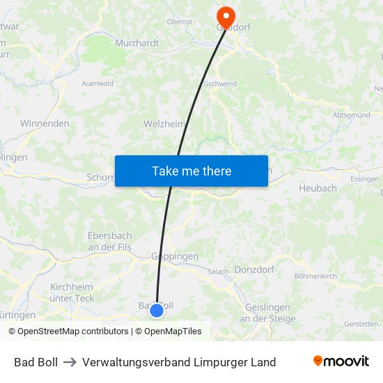 Bad Boll to Verwaltungsverband Limpurger Land map