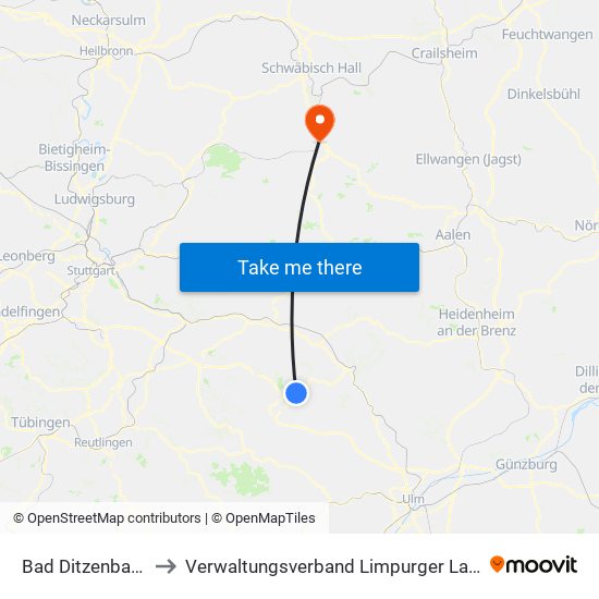 Bad Ditzenbach to Verwaltungsverband Limpurger Land map