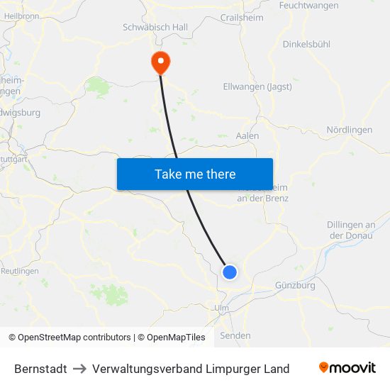 Bernstadt to Verwaltungsverband Limpurger Land map