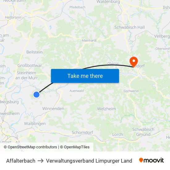 Affalterbach to Verwaltungsverband Limpurger Land map