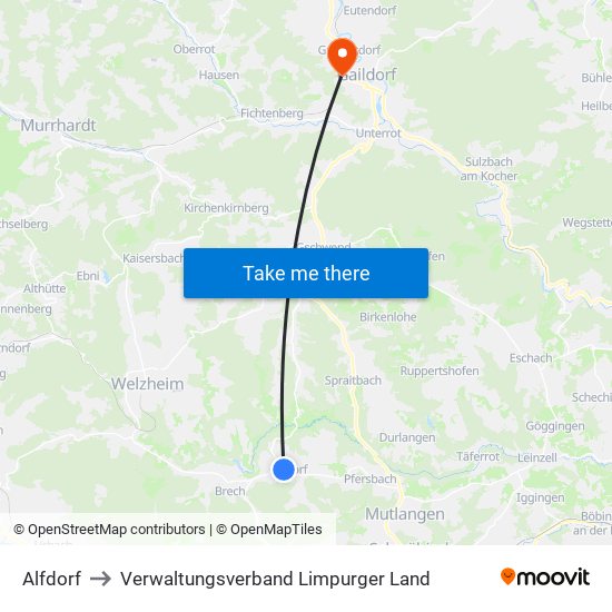 Alfdorf to Verwaltungsverband Limpurger Land map