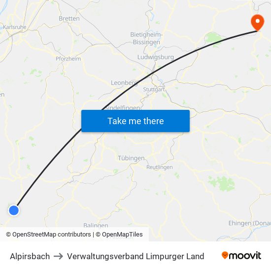 Alpirsbach to Verwaltungsverband Limpurger Land map