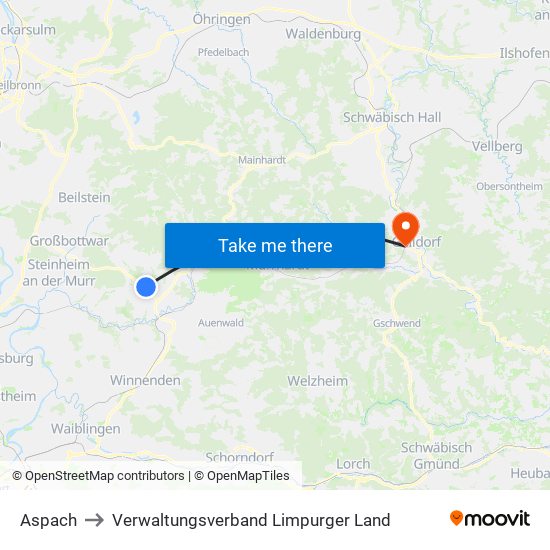 Aspach to Verwaltungsverband Limpurger Land map