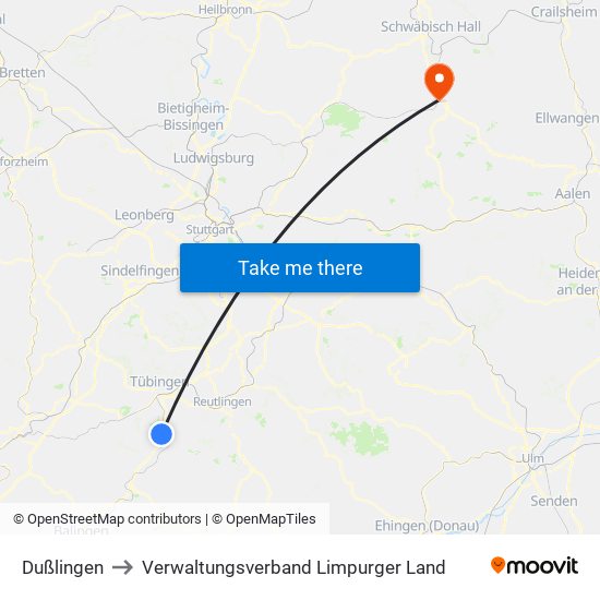 Dußlingen to Verwaltungsverband Limpurger Land map