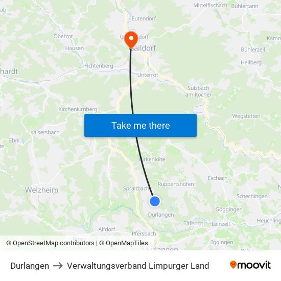 Durlangen to Verwaltungsverband Limpurger Land map