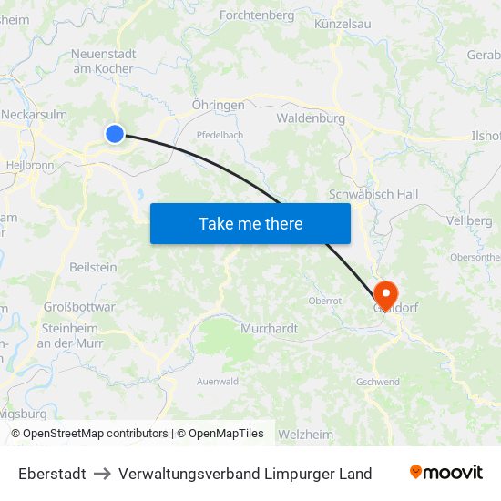 Eberstadt to Verwaltungsverband Limpurger Land map