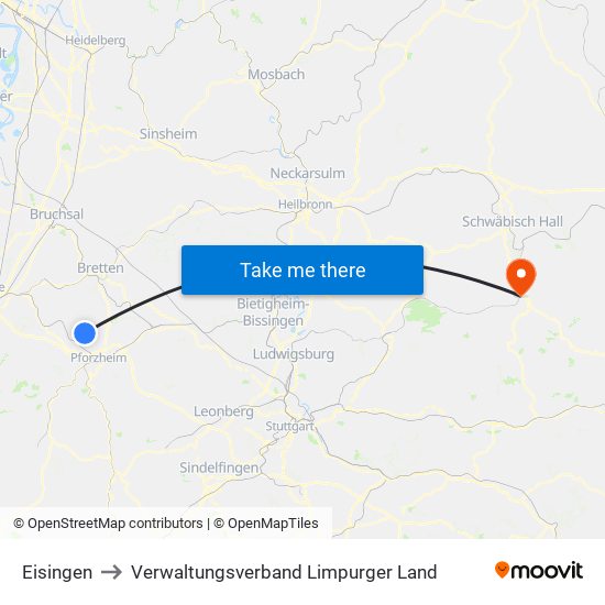 Eisingen to Verwaltungsverband Limpurger Land map