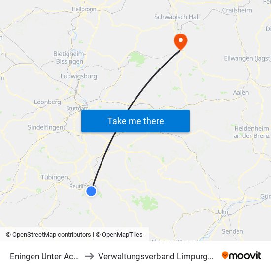 Eningen Unter Achalm to Verwaltungsverband Limpurger Land map
