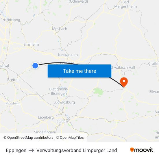 Eppingen to Verwaltungsverband Limpurger Land map