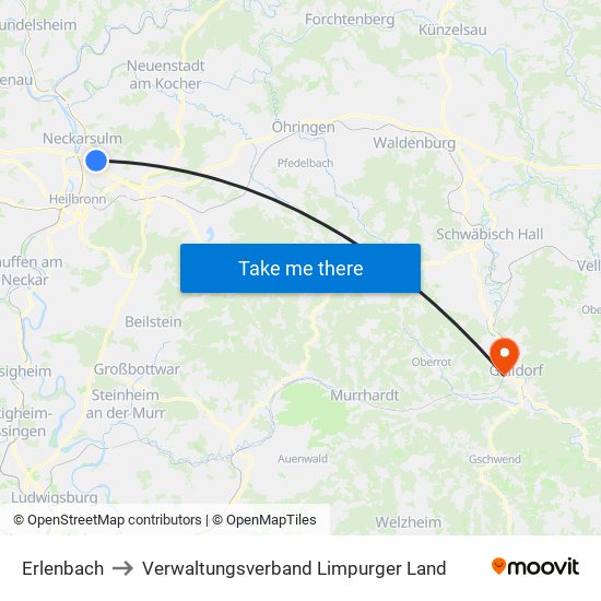 Erlenbach to Verwaltungsverband Limpurger Land map