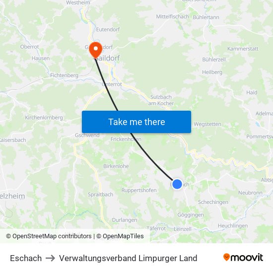 Eschach to Verwaltungsverband Limpurger Land map