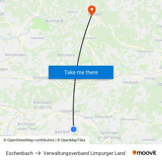 Eschenbach to Verwaltungsverband Limpurger Land map