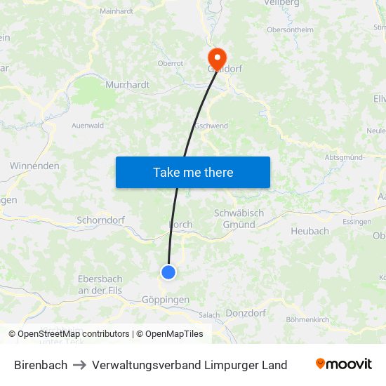 Birenbach to Verwaltungsverband Limpurger Land map
