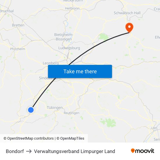 Bondorf to Verwaltungsverband Limpurger Land map