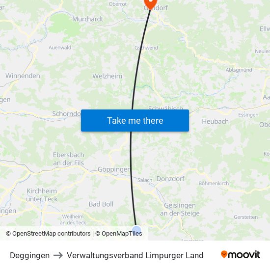 Deggingen to Verwaltungsverband Limpurger Land map