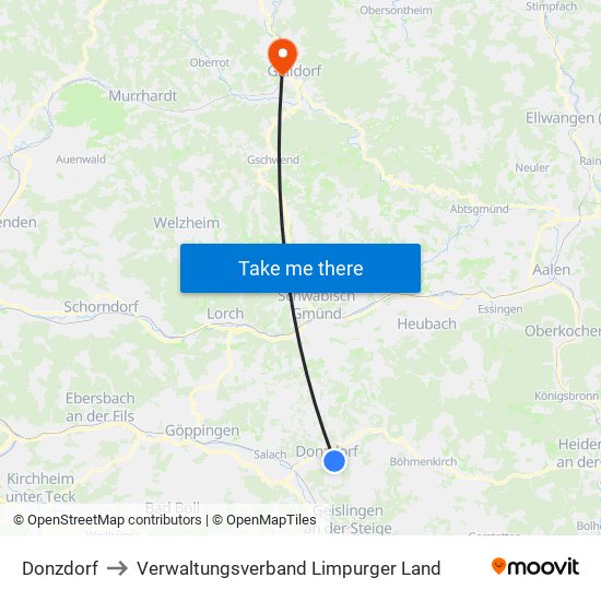 Donzdorf to Verwaltungsverband Limpurger Land map